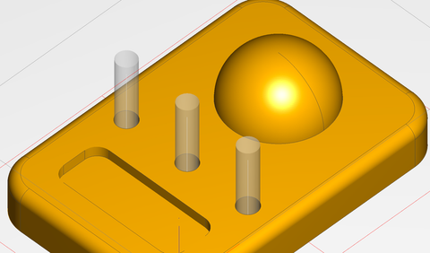 Drilling toolpath in MeshCAM with drill positions shown over three holes