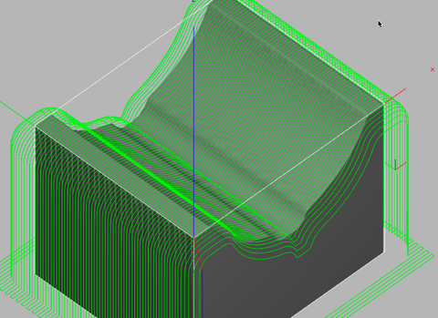 MeshCAM Pro toolpath simulation showing the finished shape of a machined part