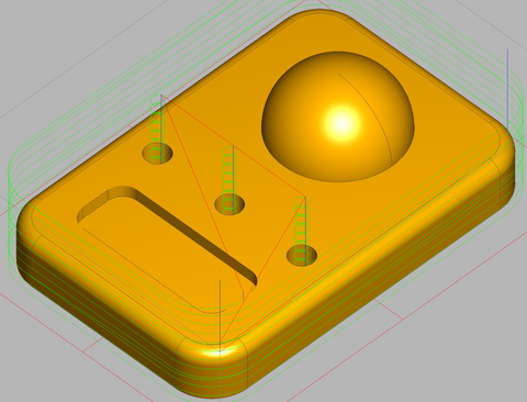 Cutout toolpath around the outline of a sample part in MeshCAM